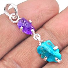 6.97cts natural sleeping beauty turquoise amethyst rough silver pendant u9947