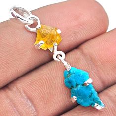 7.51cts natural sleeping beauty turquoise citrine rough 925 silver pendant u9923