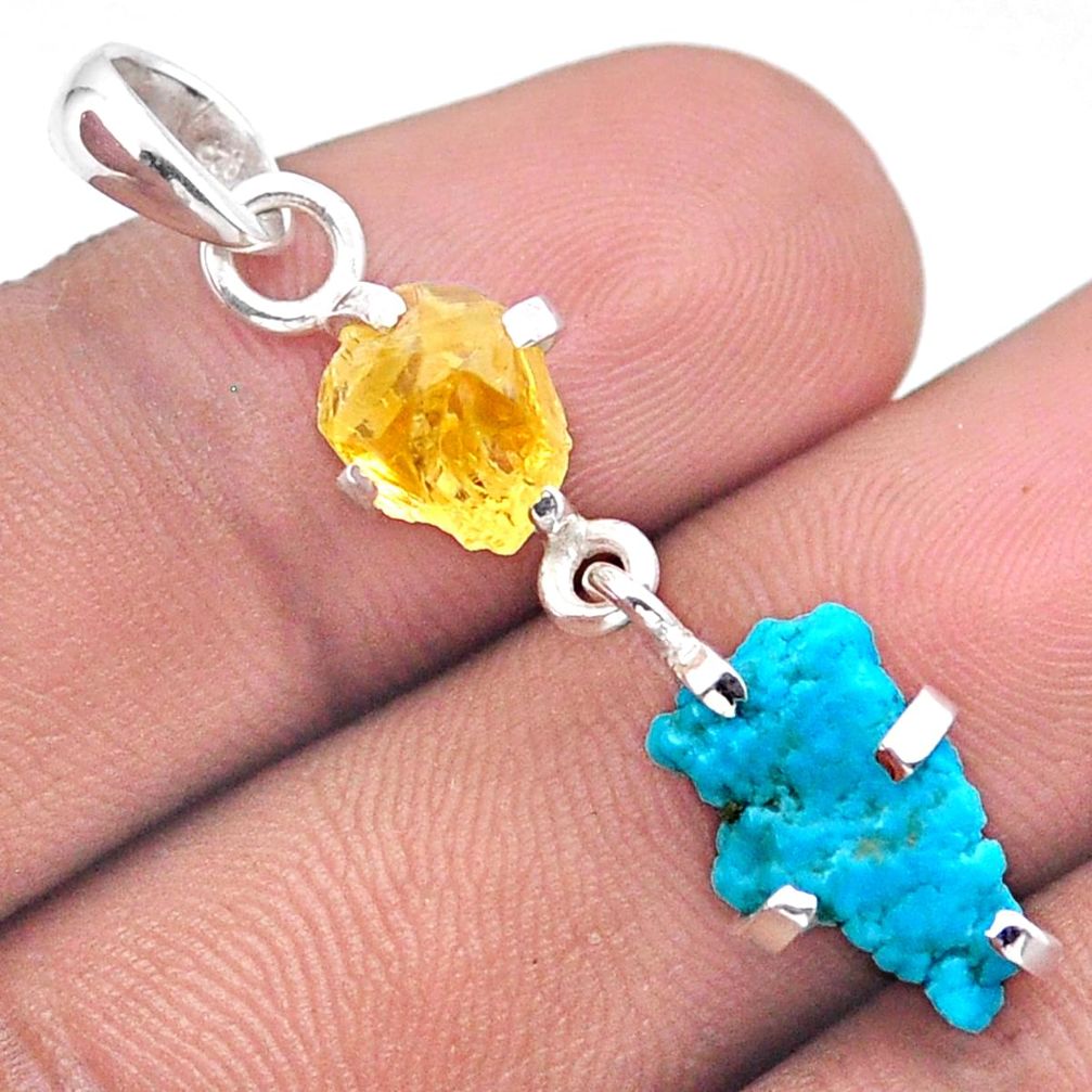 6.89cts natural sleeping beauty turquoise citrine rough 925 silver pendant u9927