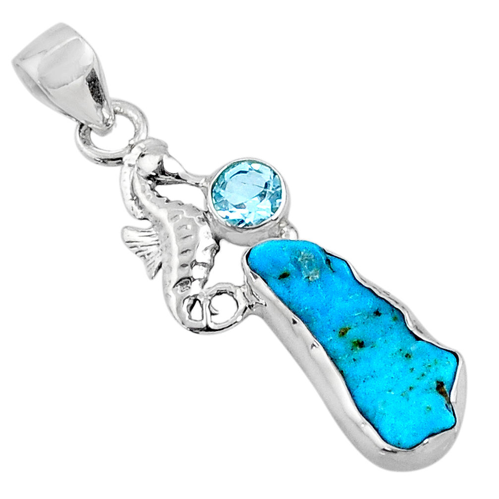 7.24cts natural sleeping beauty turquoise raw silver seahorse pendant r66941