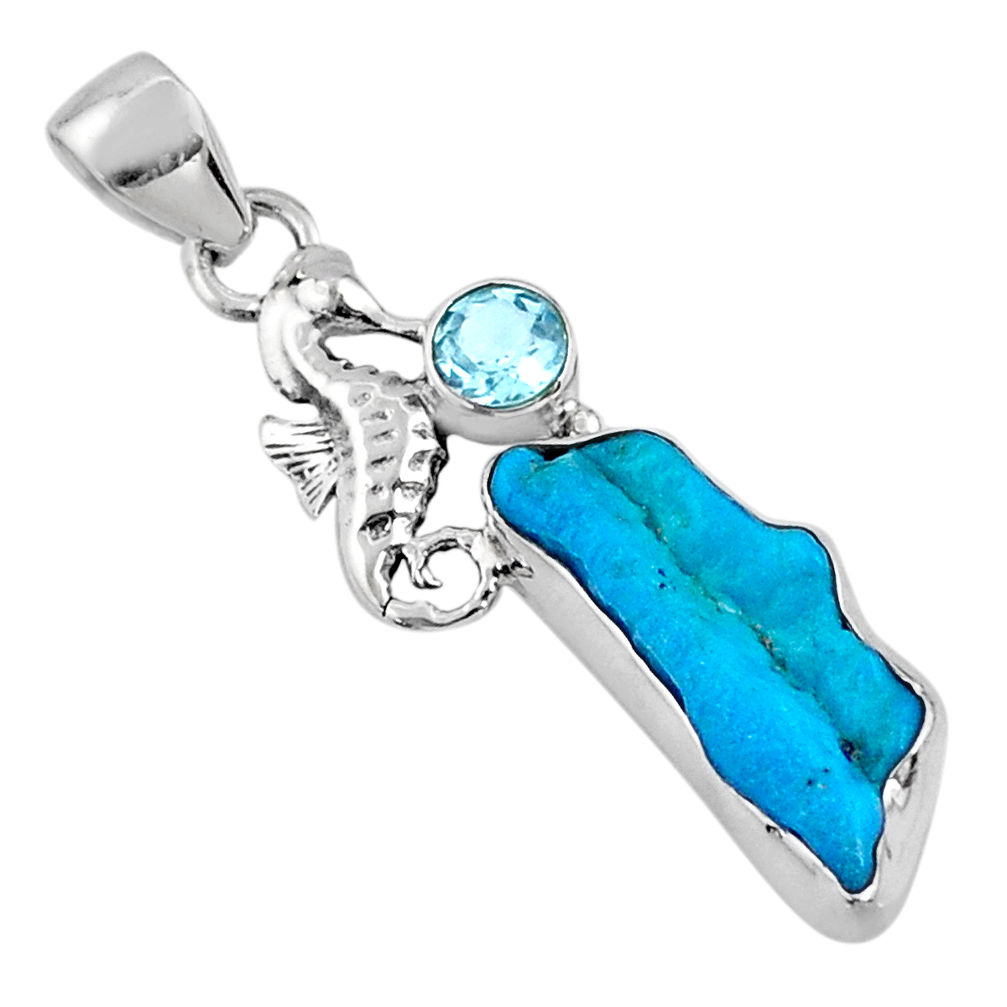 8.73cts natural sleeping beauty turquoise raw silver seahorse pendant r66942