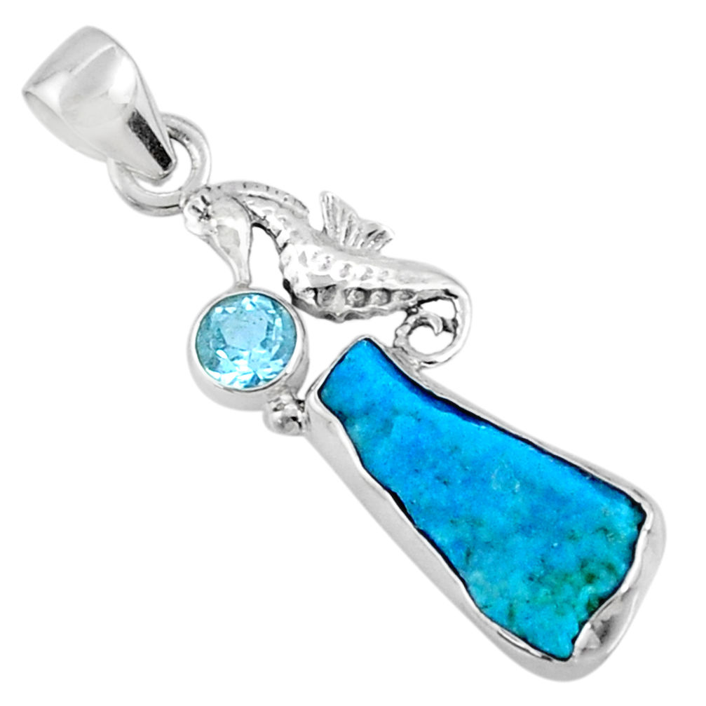 7.97cts natural sleeping beauty turquoise raw silver seahorse pendant r66943