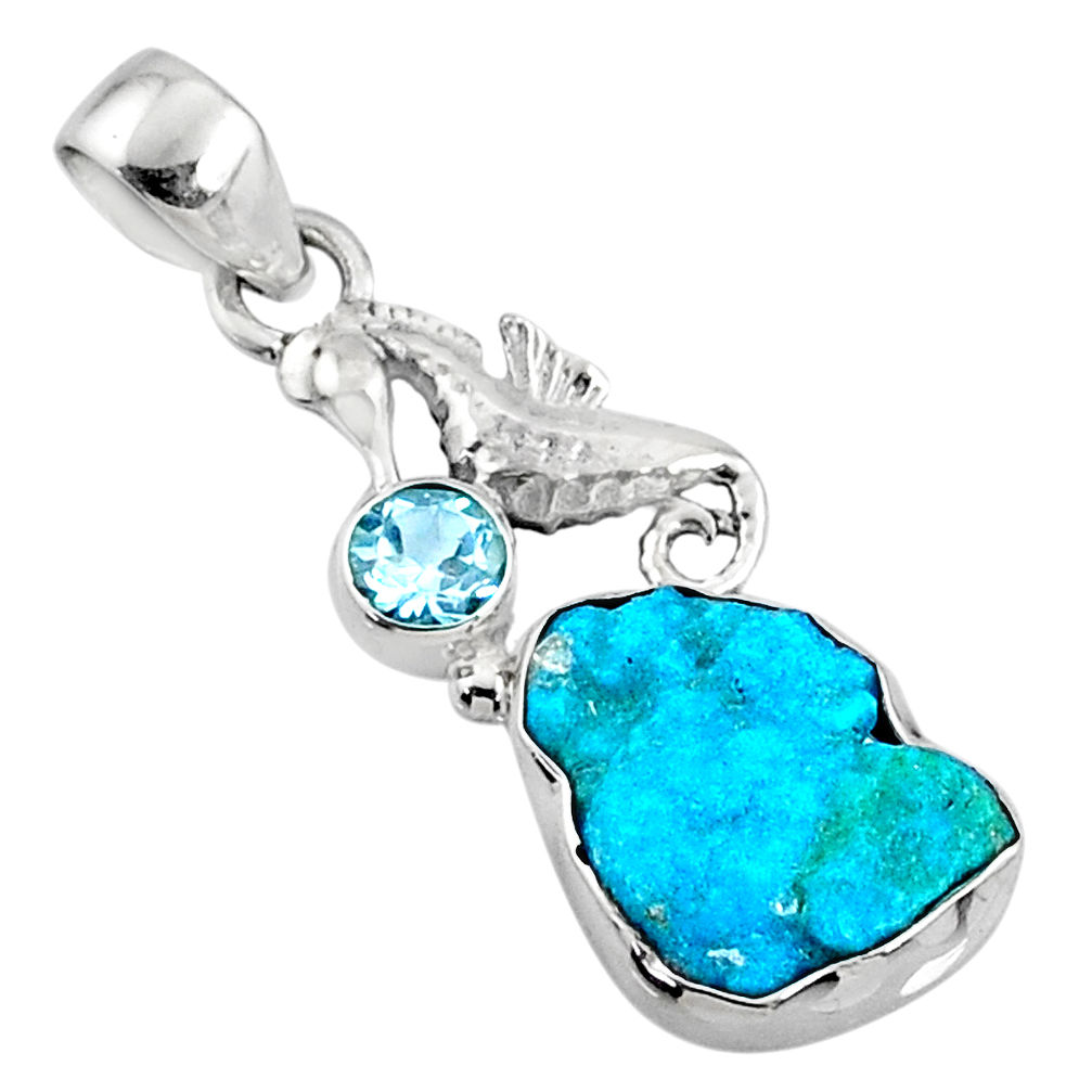 7.65cts natural sleeping beauty turquoise raw silver seahorse pendant r66947