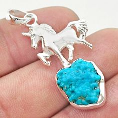 10.06cts natural sleeping beauty turquoise rough 925 silver horse pendant u42383