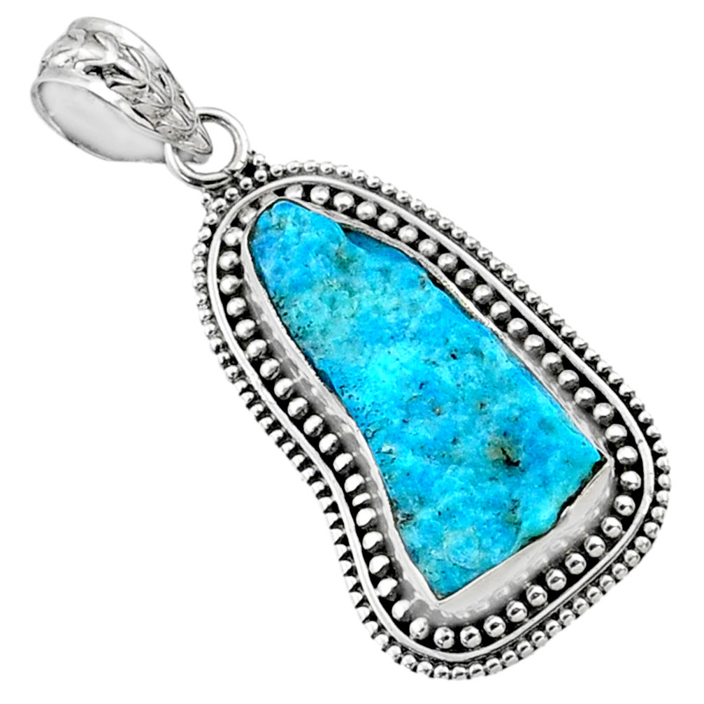 11.18cts natural sleeping beauty turquoise raw 925 silver pendant r66638