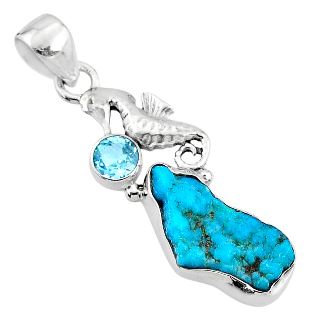 8.80cts natural sleeping beauty turquoise raw silver seahorse pendant r66923