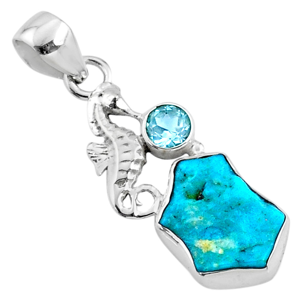 6.83cts natural sleeping beauty turquoise raw silver seahorse pendant r66928