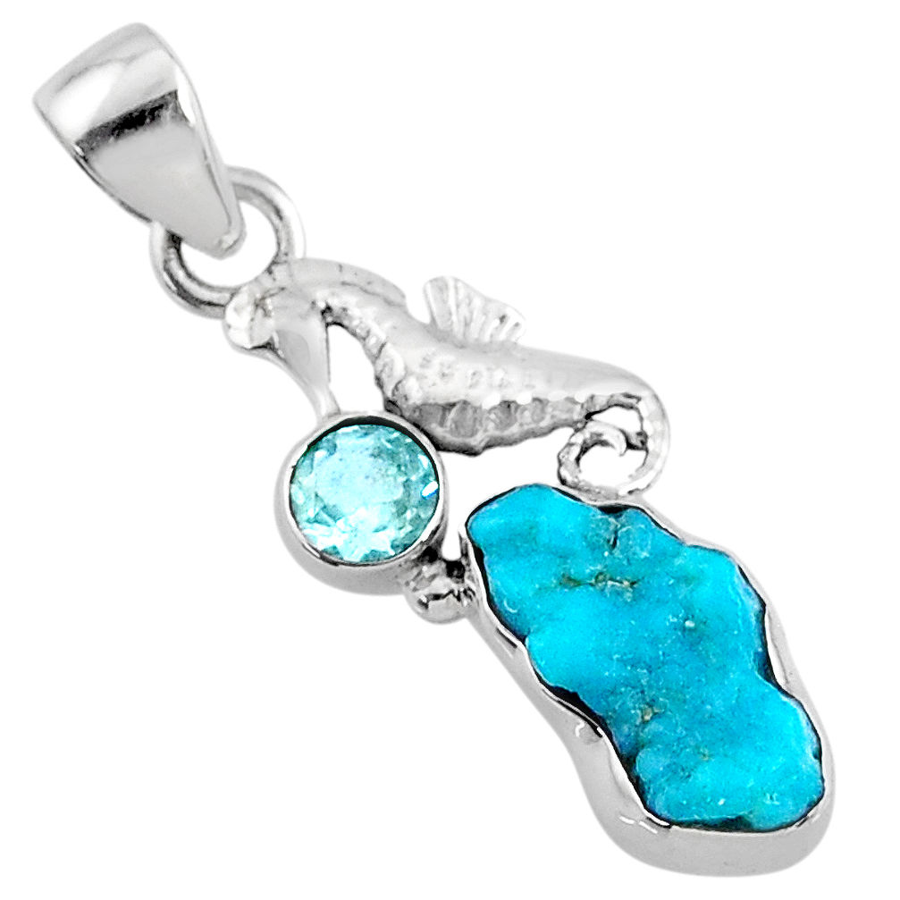 6.83cts natural sleeping beauty turquoise raw silver seahorse pendant r66929