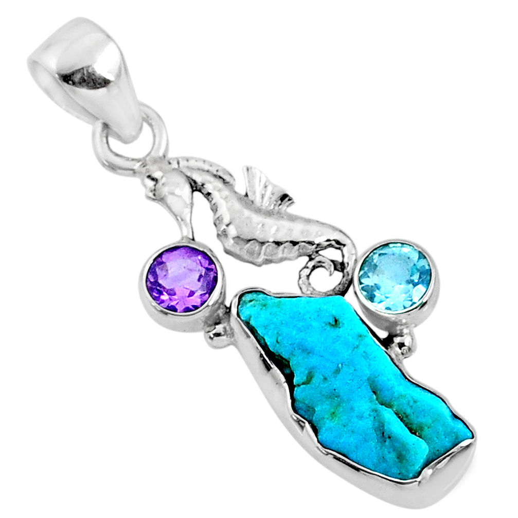 7.91cts natural sleeping beauty turquoise raw silver seahorse pendant r66930