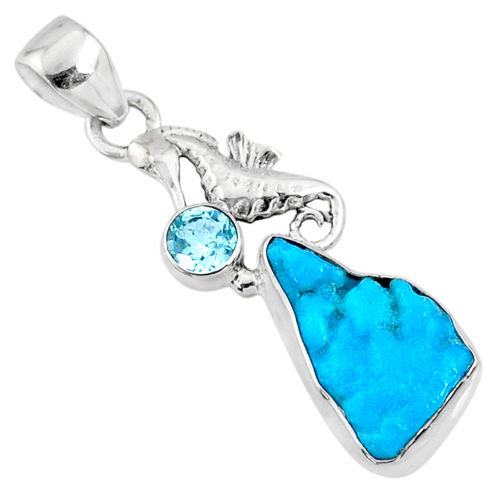 7.62cts natural sleeping beauty turquoise raw silver seahorse pendant r66934
