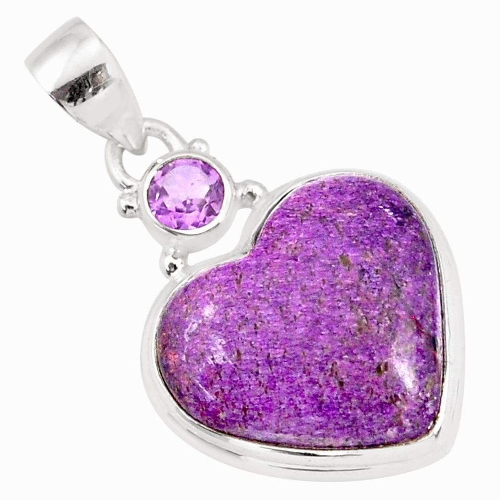 12.58cts natural stichtite amethyst 925 sterling silver heart pendant r86366