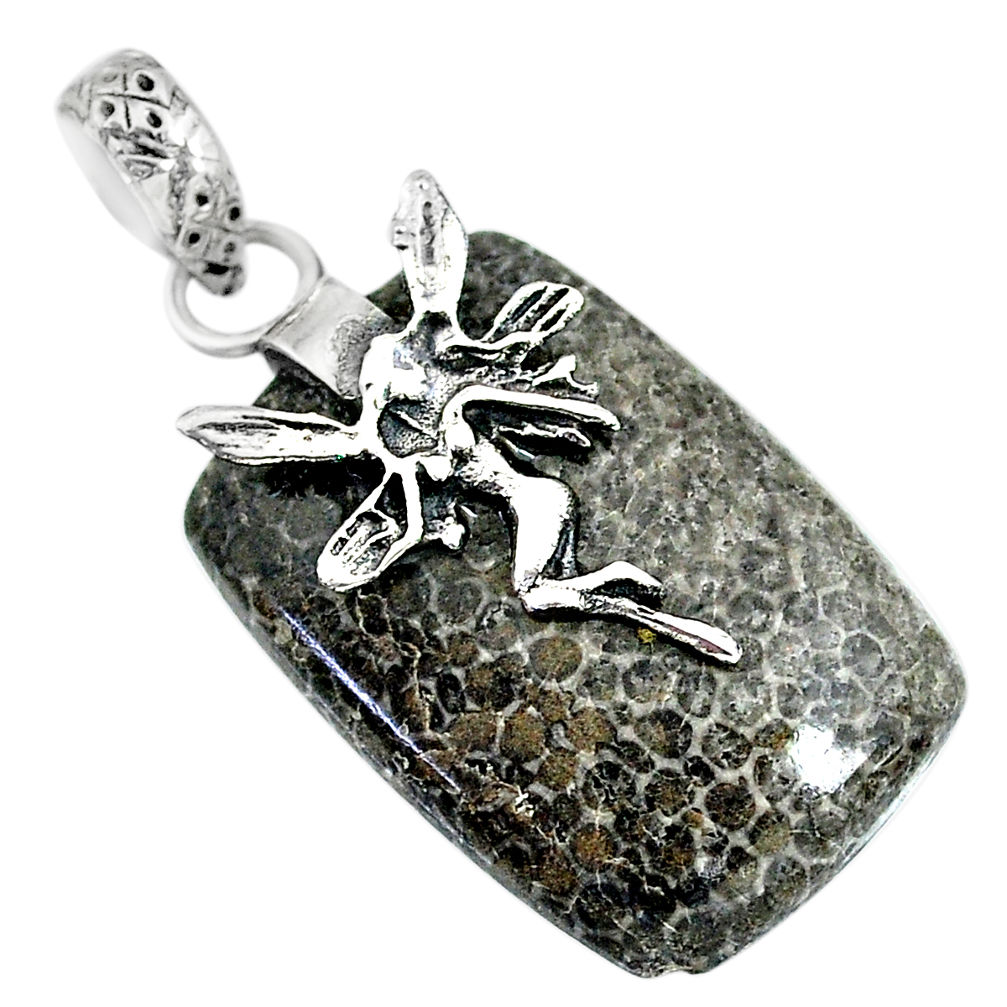  coral from alaska 925 silver angel wings fairy pendant r91363