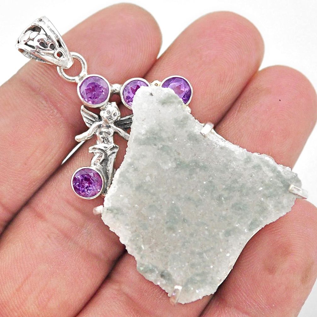 50.85cts natural sunshine druzy 925 silver angel wings fairy pendant t20825