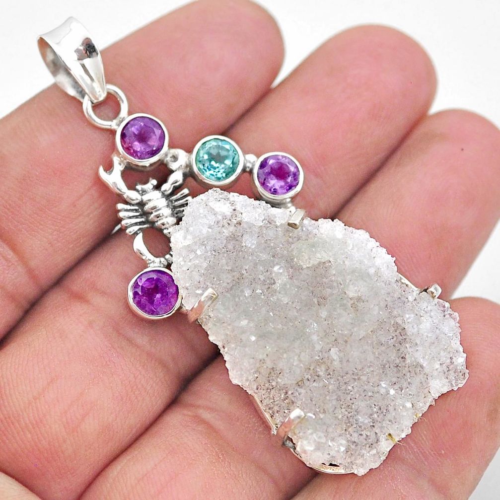 35.26cts natural sunshine druzy 925 silver scorpion pendant t20827