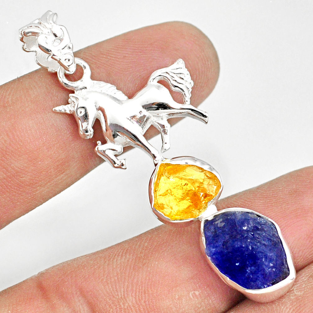 11.62cts natural tanzanite raw citrine rough 925 silver horse pendant r80821