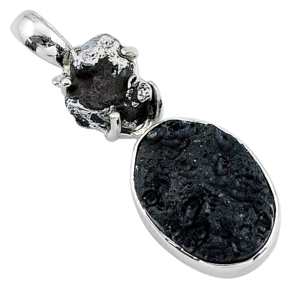 15.02cts natural tektite campo del cielo (meteorite) 925 silver pendant t15130