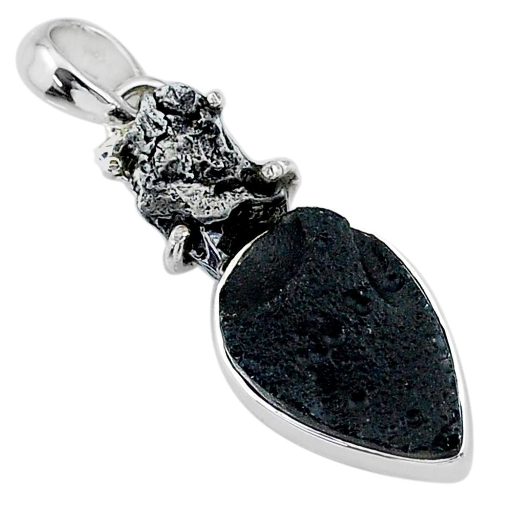 12.62cts natural tektite campo del cielo (meteorite) 925 silver pendant t15161