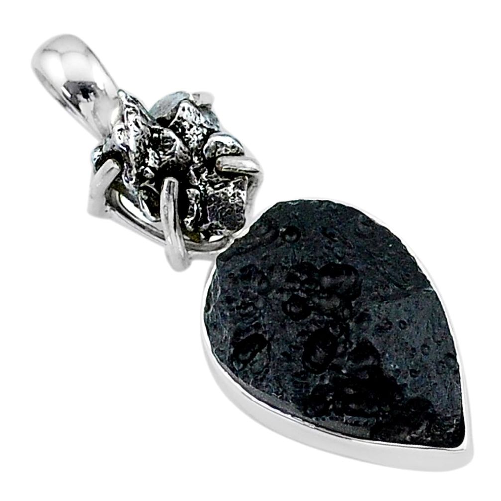 15.02cts natural tektite campo del cielo (meteorite) 925 silver pendant t15178