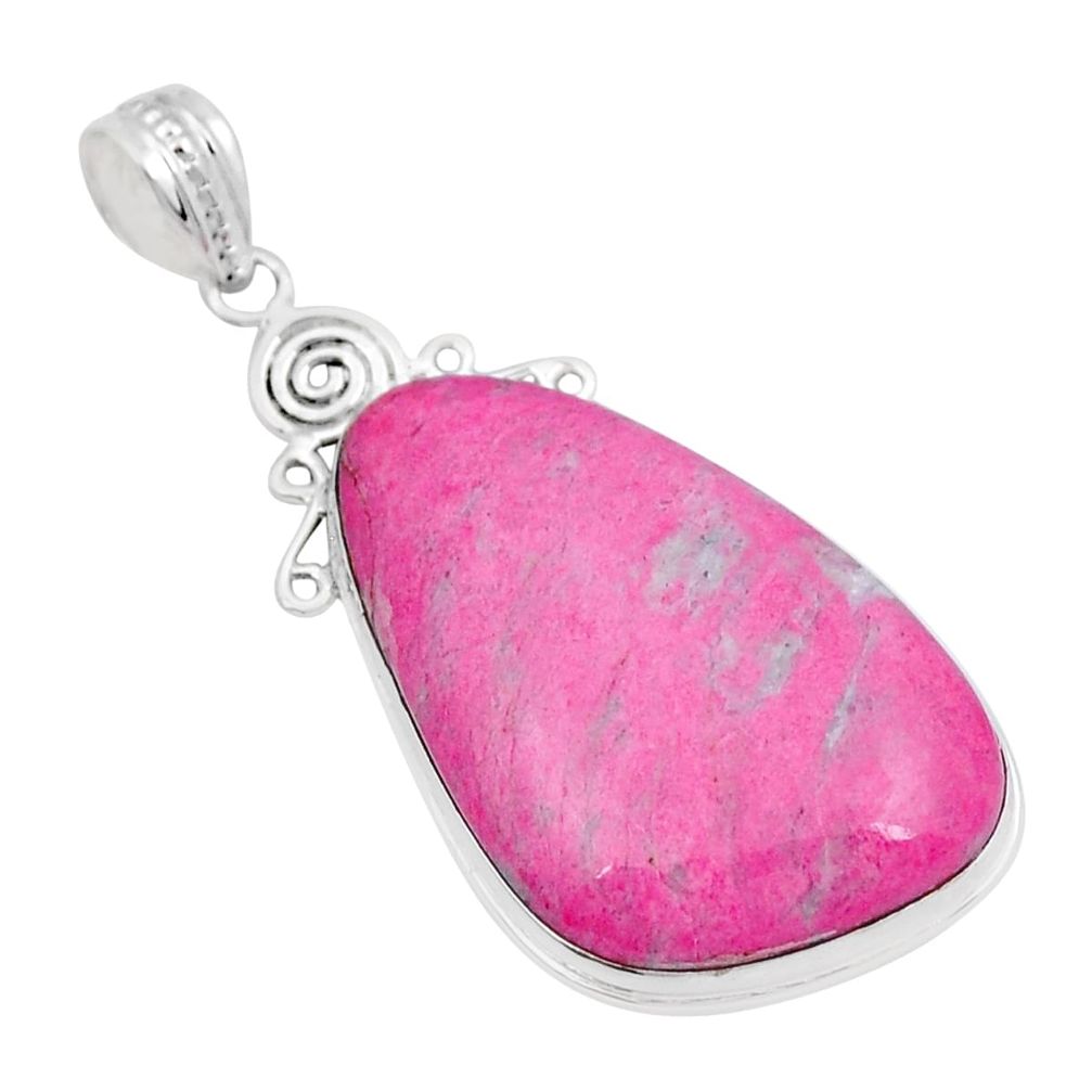 33.87cts natural thulite (unionite, pink zoisite) fancy 925 silver pendant y5915