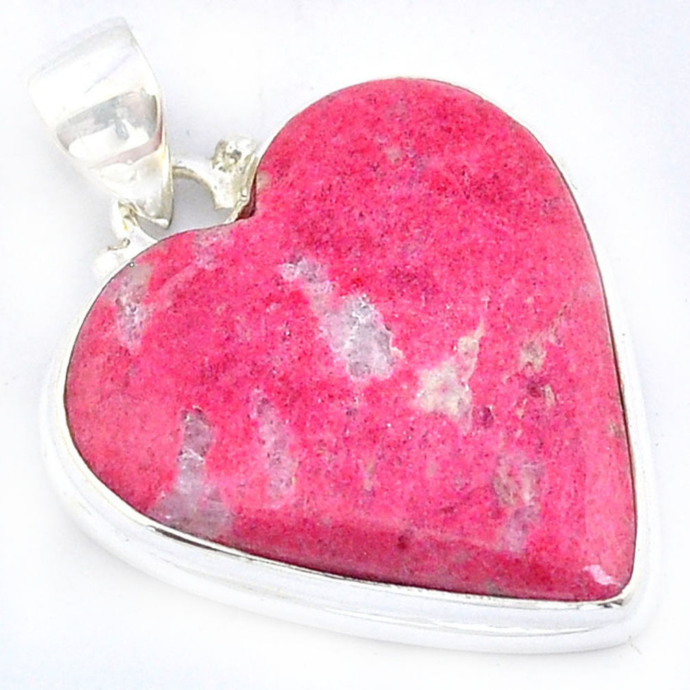 19.27cts natural thulite (unionite, pink zoisite) heart silver pendant u59699