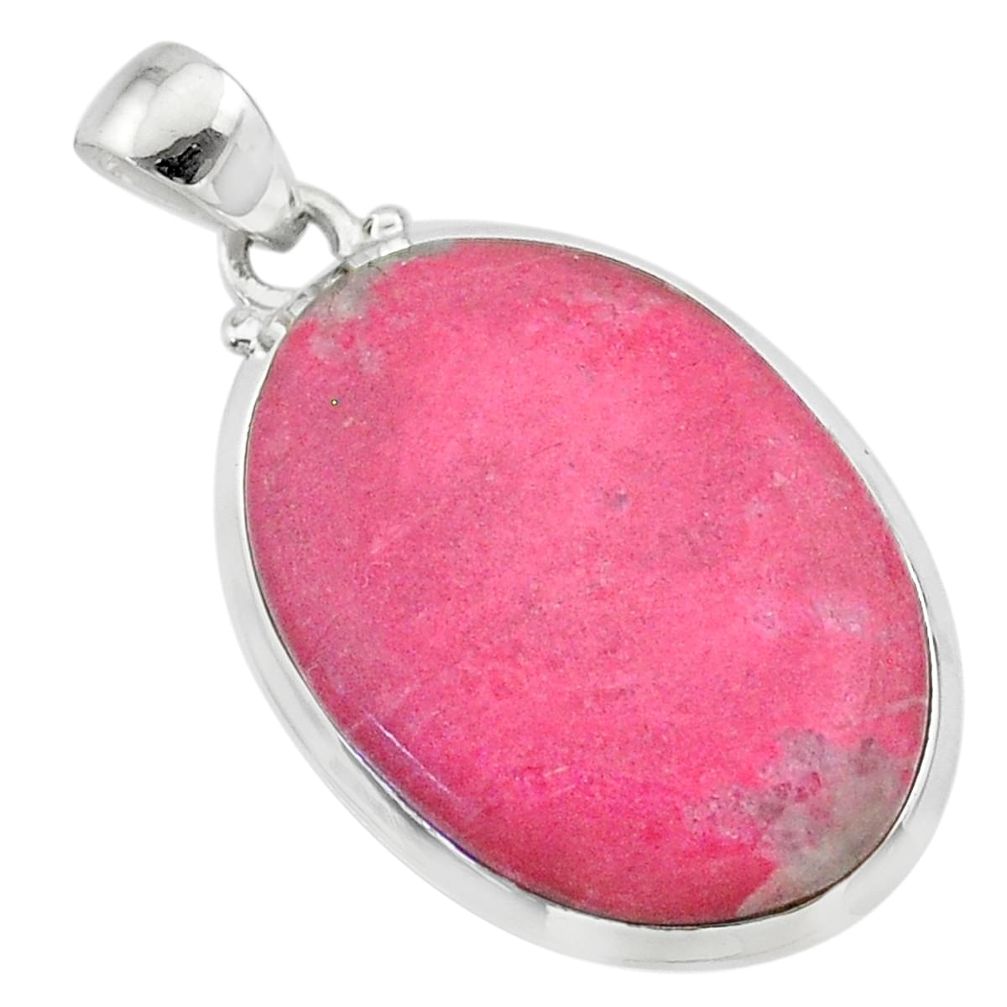 19.99cts natural thulite (unionite, pink zoisite) oval 925 silver pendant t22612