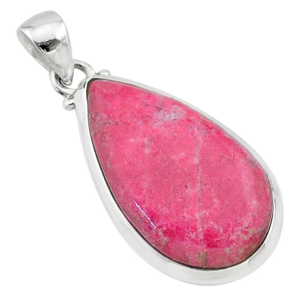 16.28cts natural thulite (unionite, pink zoisite) pear 925 silver pendant t22607