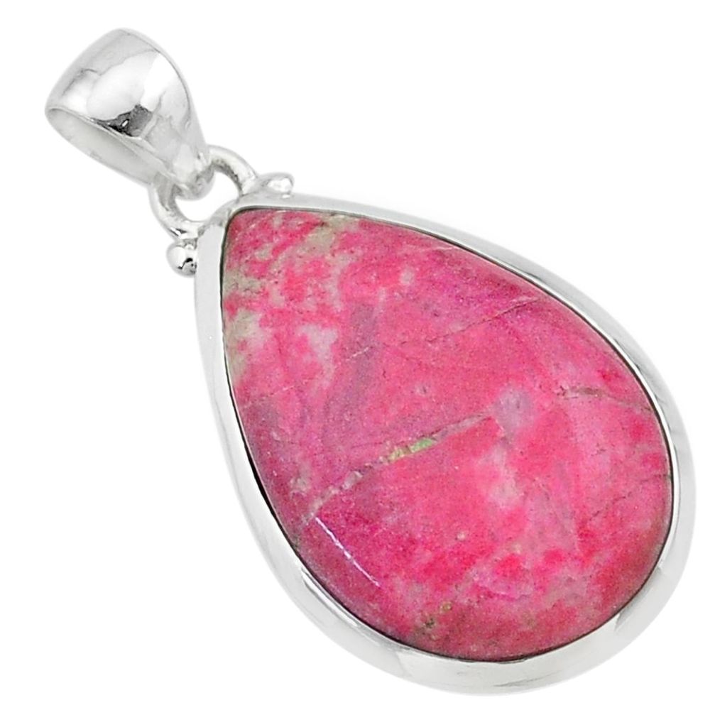16.85cts natural thulite (unionite, pink zoisite) pear 925 silver pendant t22616