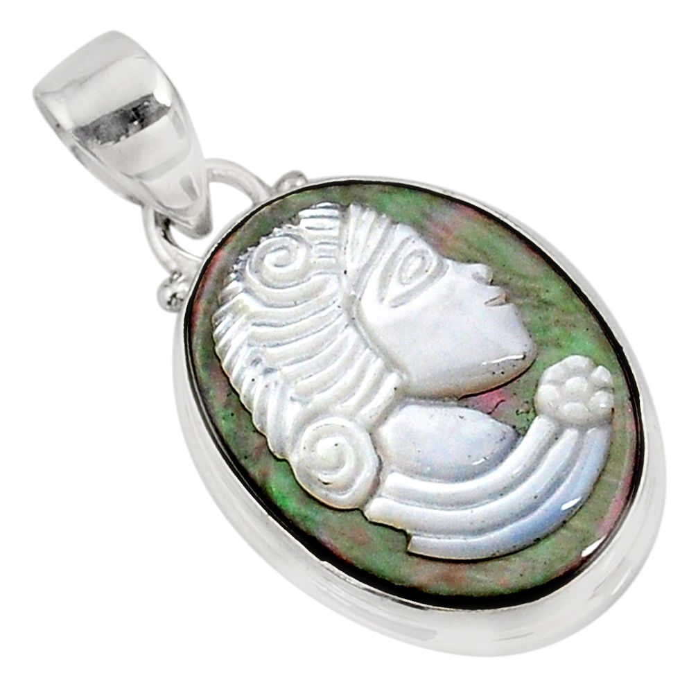 11.17cts natural titanium cameo on shell 925 silver lady face pendant r80377