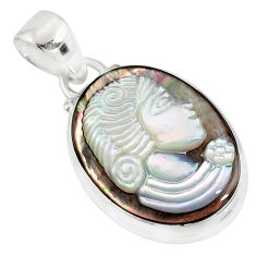 11.17cts natural titanium cameo on shell 925 silver lady face pendant r80388