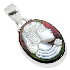 10.65cts natural titanium cameo on shell 925 silver lady face pendant r80390