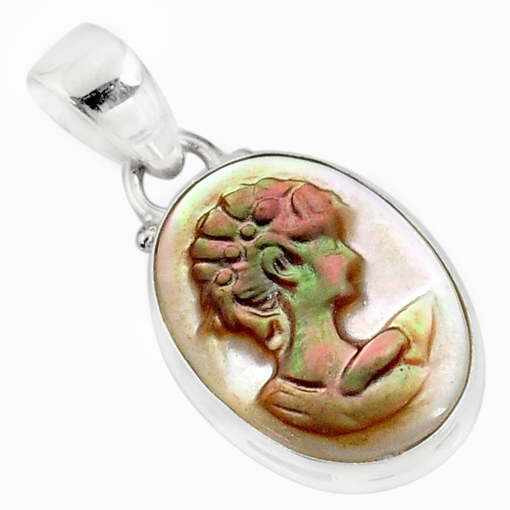 8.15cts natural titanium cameo on shell 925 silver lady face pendant r80396