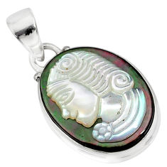 10.65cts natural titanium cameo on shell 925 silver lady face pendant r80397