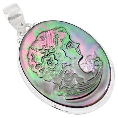 titanium cameo on shell 925 sterling silver pendant p9282
