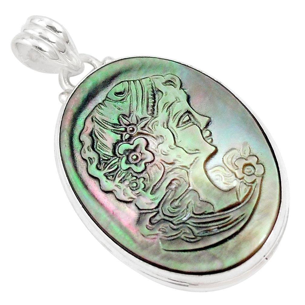  titanium cameo on shell 925 sterling silver pendant p9292