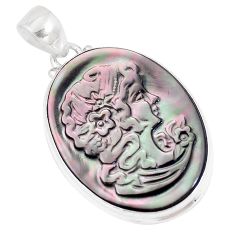  titanium cameo on shell 925 sterling silver pendant p9296