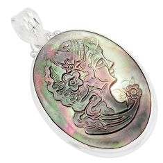 17.57cts natural titanium cameo on shell 925 sterling silver pendant p9297