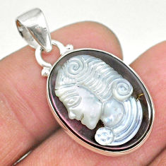 11.20cts natural titanium cameo on shell lady face 925 silver pendant t11161