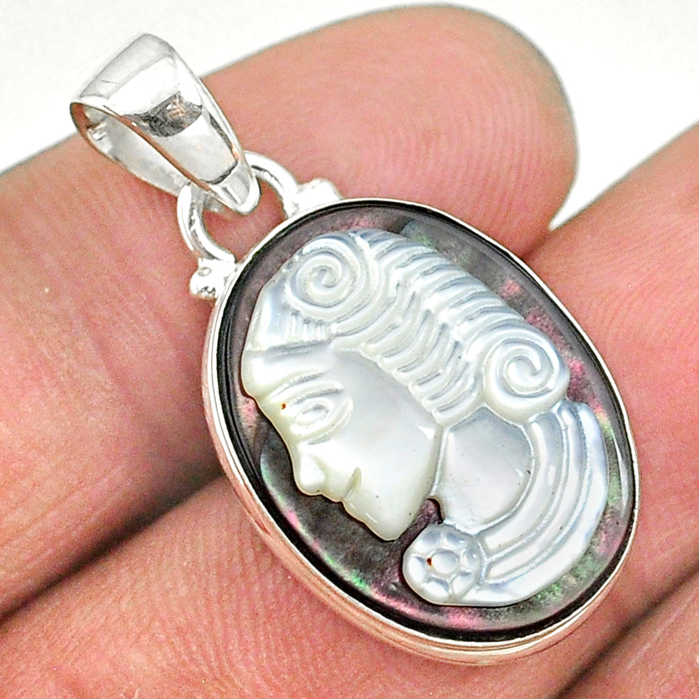 11.20cts natural titanium cameo on shell lady face 925 silver pendant t11162