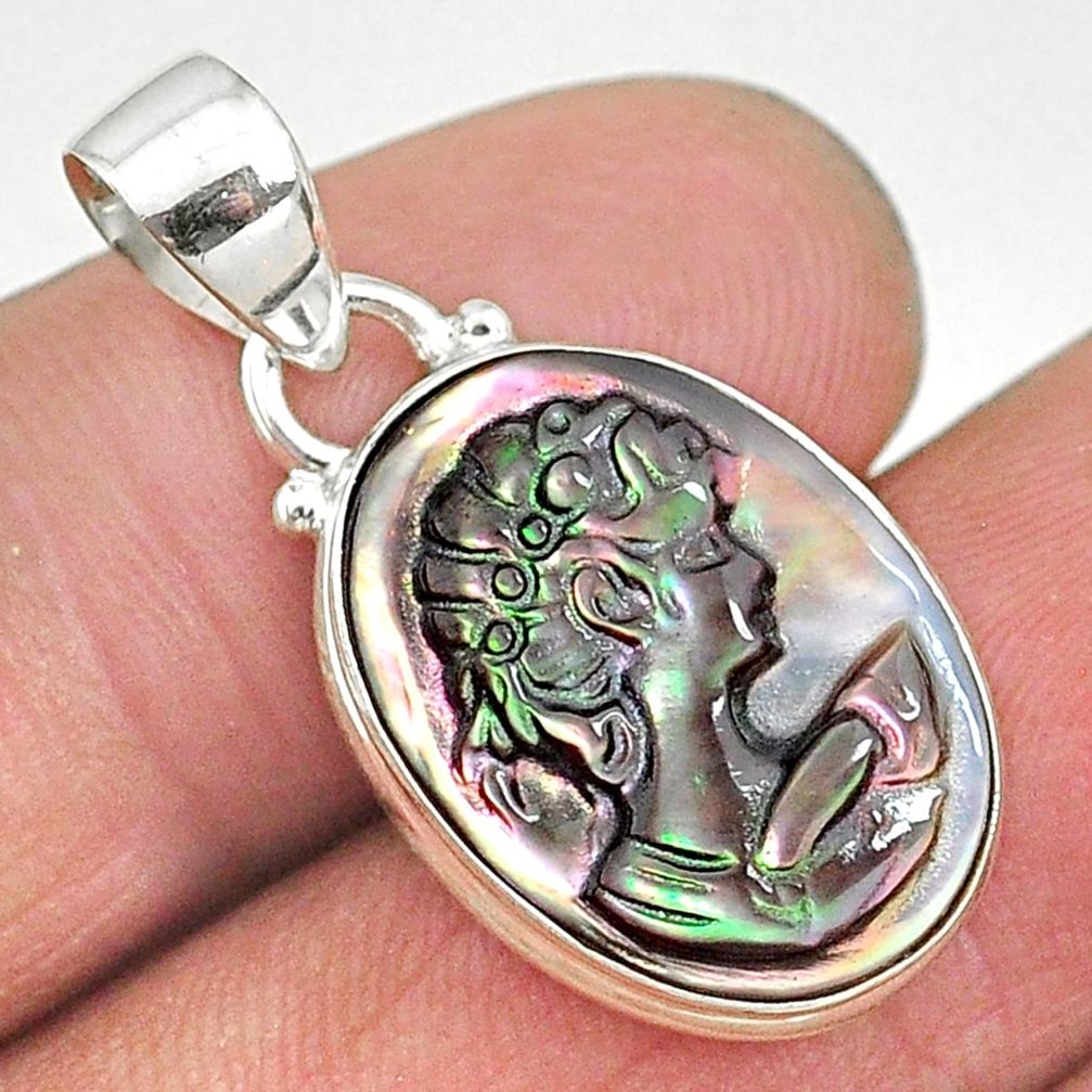 9.22cts natural titanium cameo on shell lady face 925 silver pendant t11165