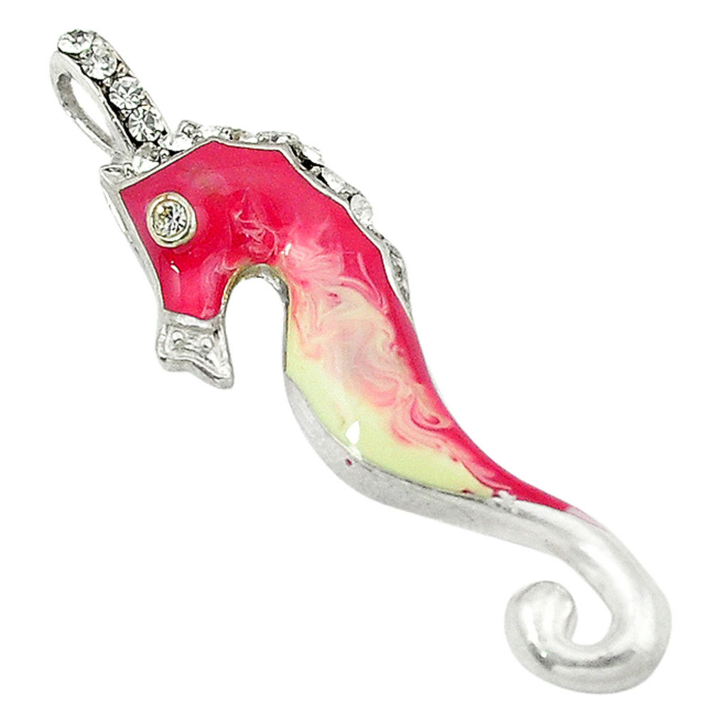 LAB Natural white topaz enamel 925 sterling silver seahorse pendant jewelry c18783