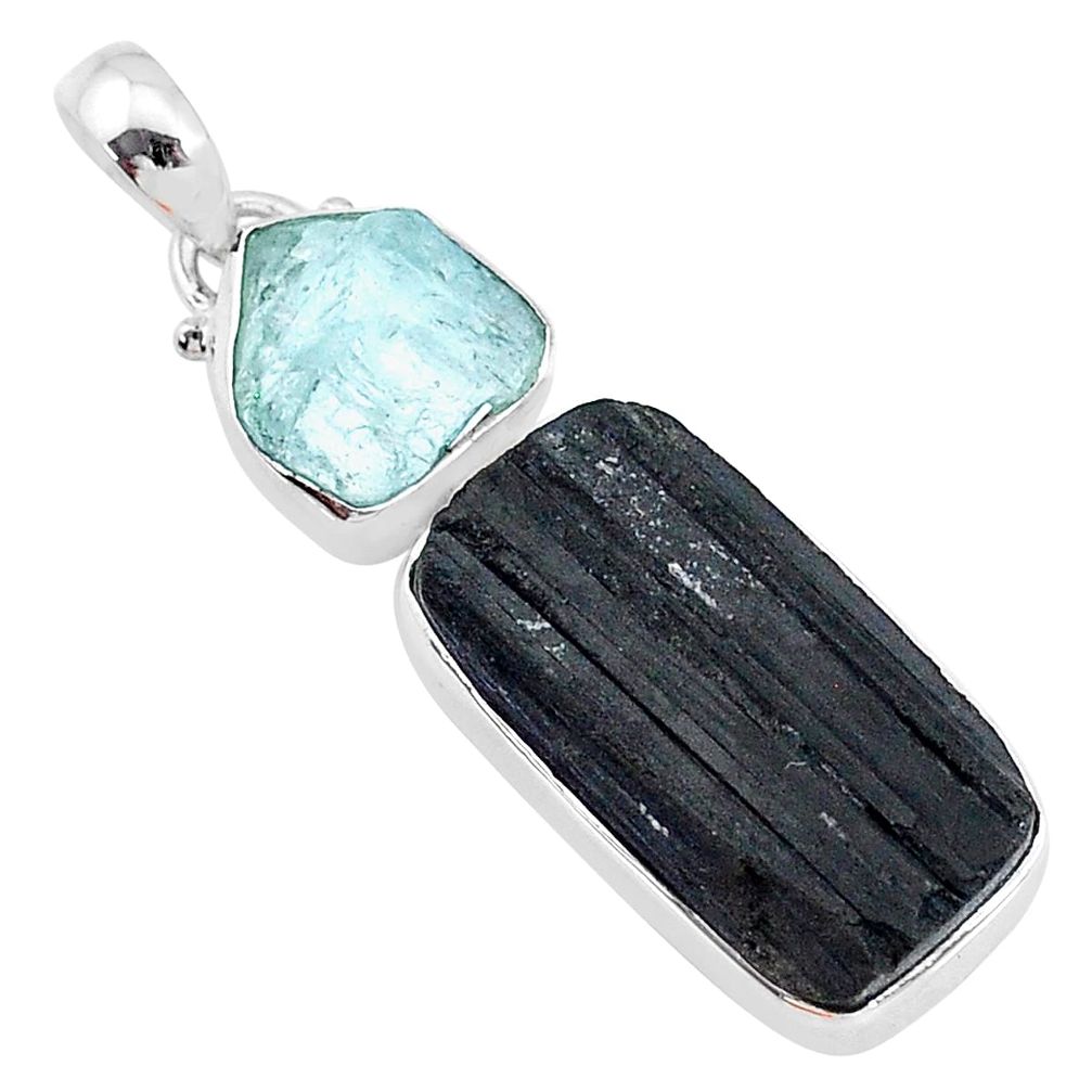 16.73cts natural tourmaline raw aquamarine rough 925 silver pendant t9805