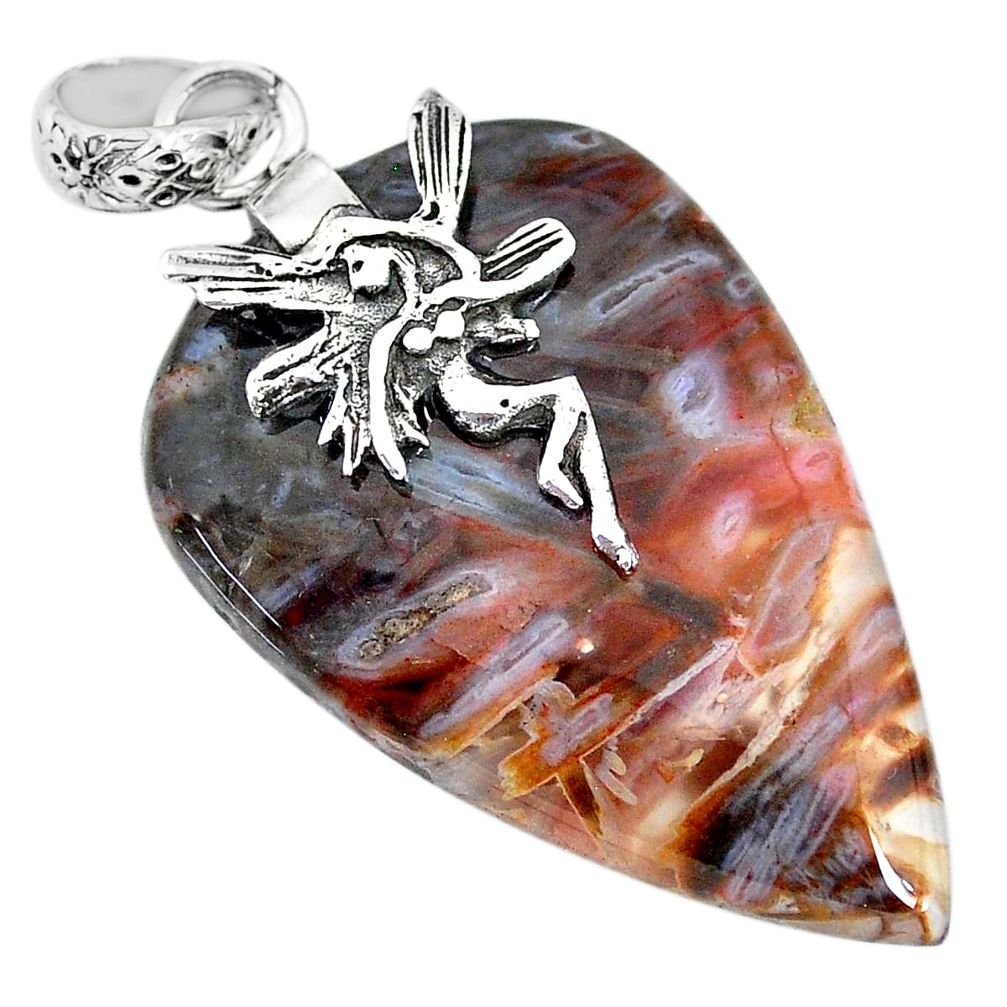 25.15cts natural turkish stick agate 925 silver angel wings fairy pendant r91204