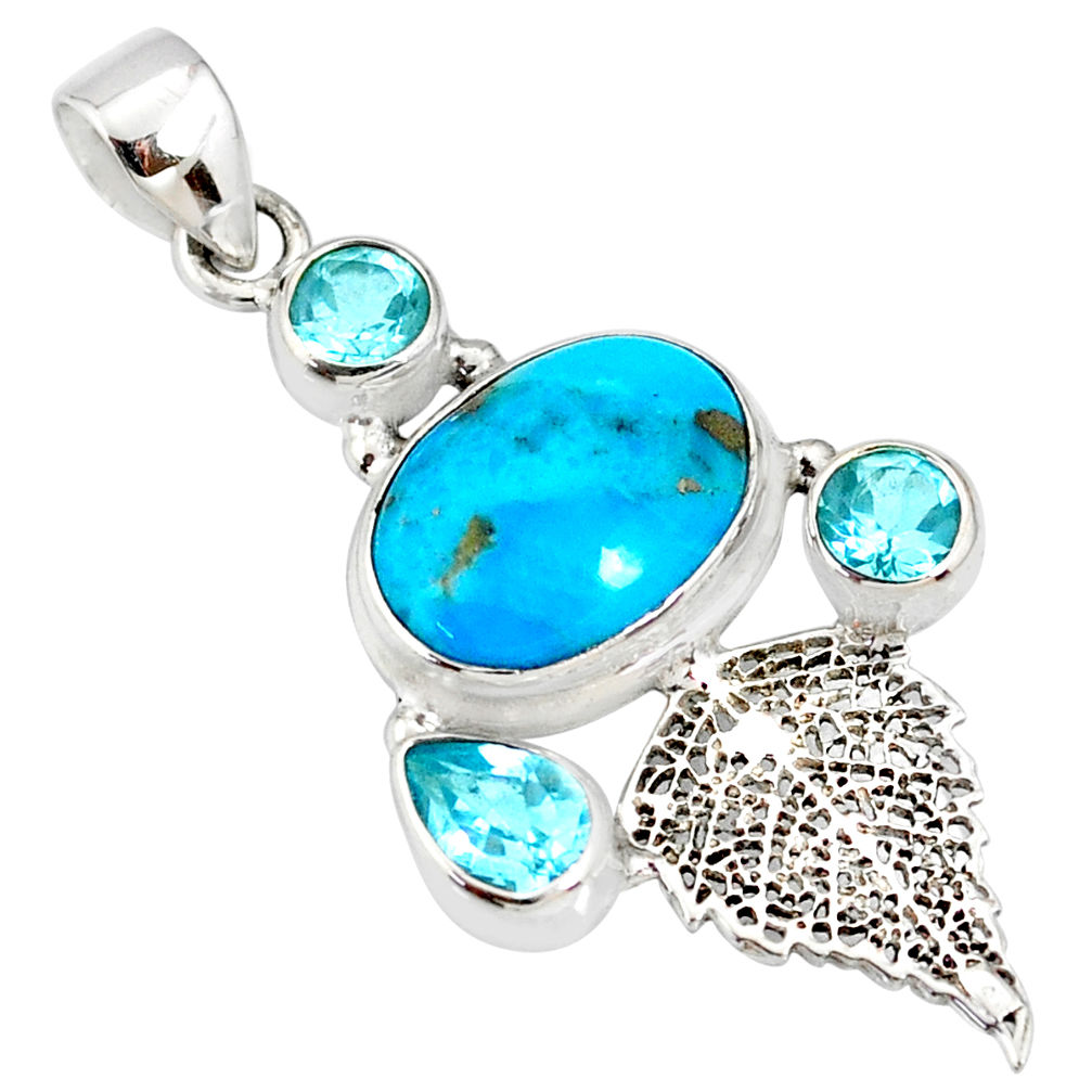 9.57cts natural turquoise pyrite 925 silver deltoid leaf pendant r78096