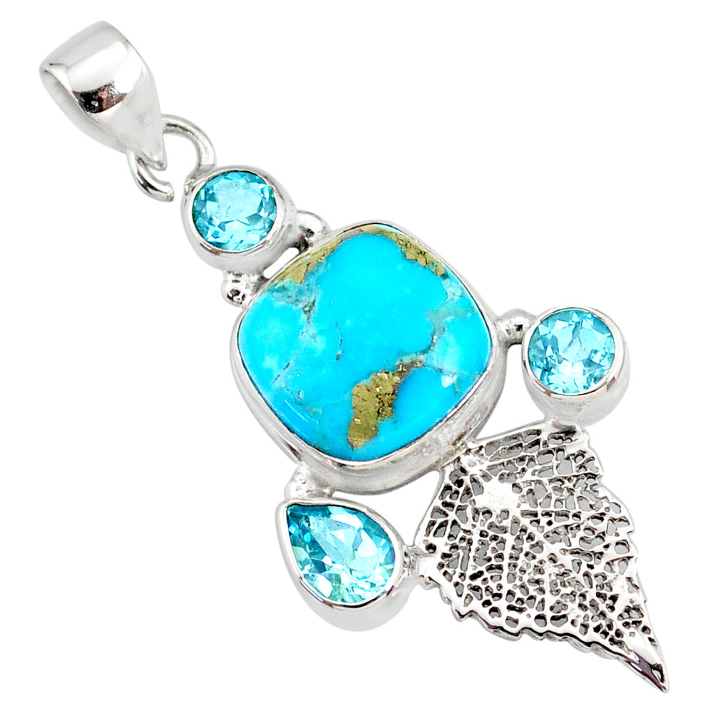 9.32cts natural turquoise pyrite 925 silver deltoid leaf pendant r78108