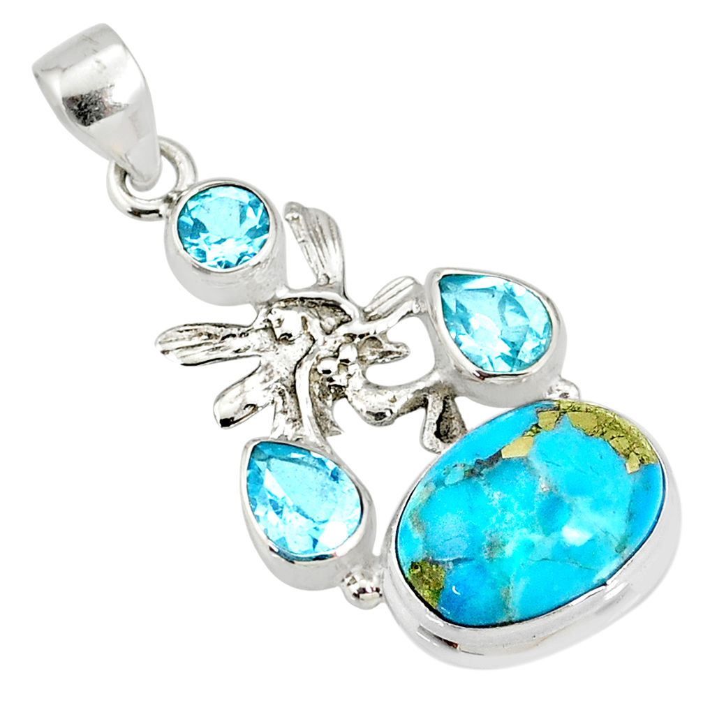 9.42cts natural turquoise pyrite silver angel wings fairy pendant r78081