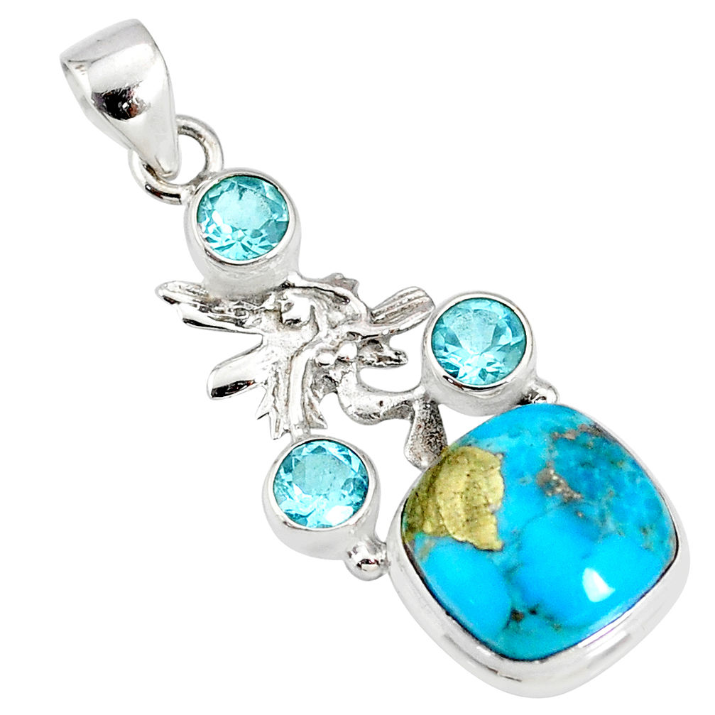 9.57cts natural turquoise pyrite silver angel wings fairy pendant r78085