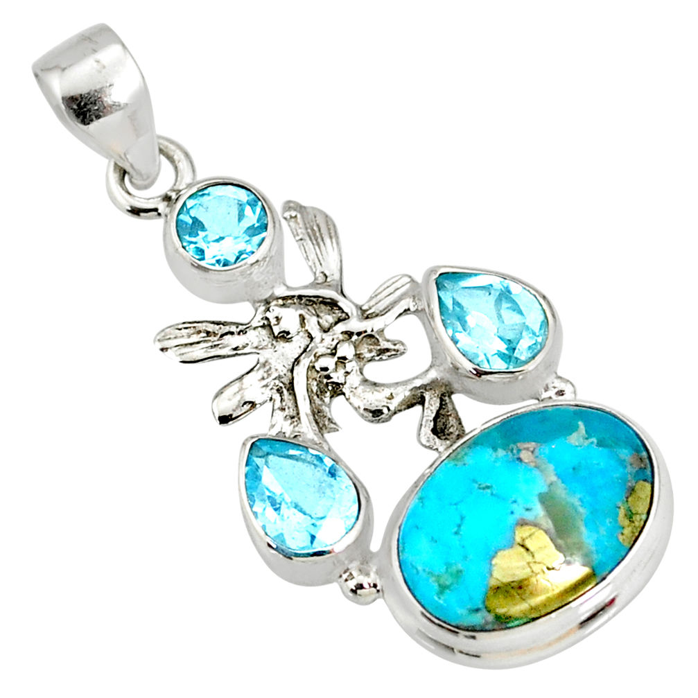 9.32cts natural turquoise pyrite silver angel wings fairy pendant r78098