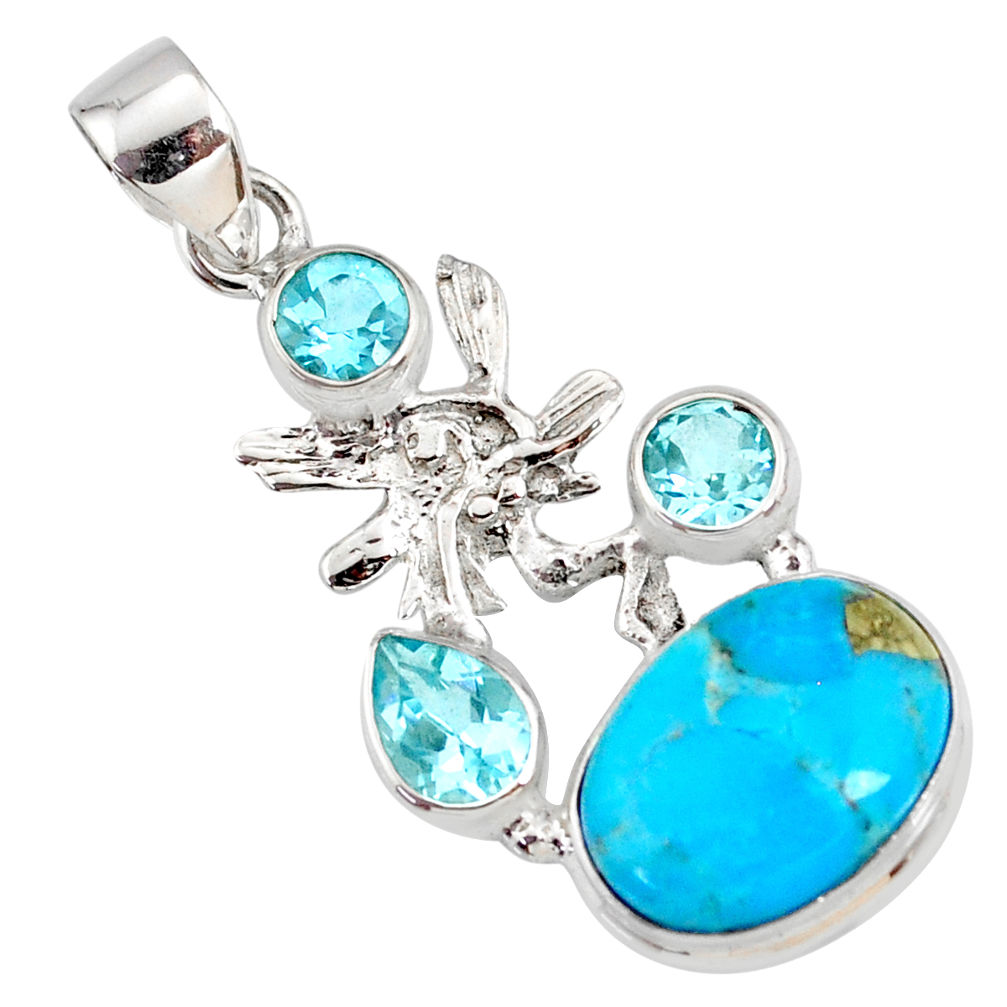 9.32cts natural turquoise pyrite silver angel wings fairy pendant r78114