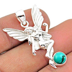 1.11cts natural turquoise tibetan 925 silver angel wings fairy pendant u14758
