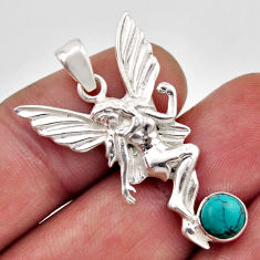 1.14cts natural turquoise tibetan 925 silver angel wings fairy pendant y86697